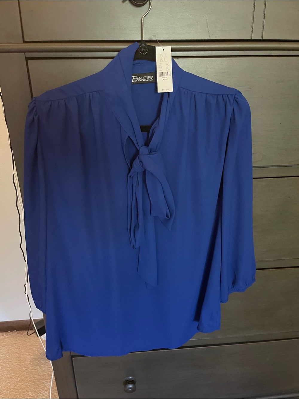 New York & Company Cobalt Tie-Neck Blouse